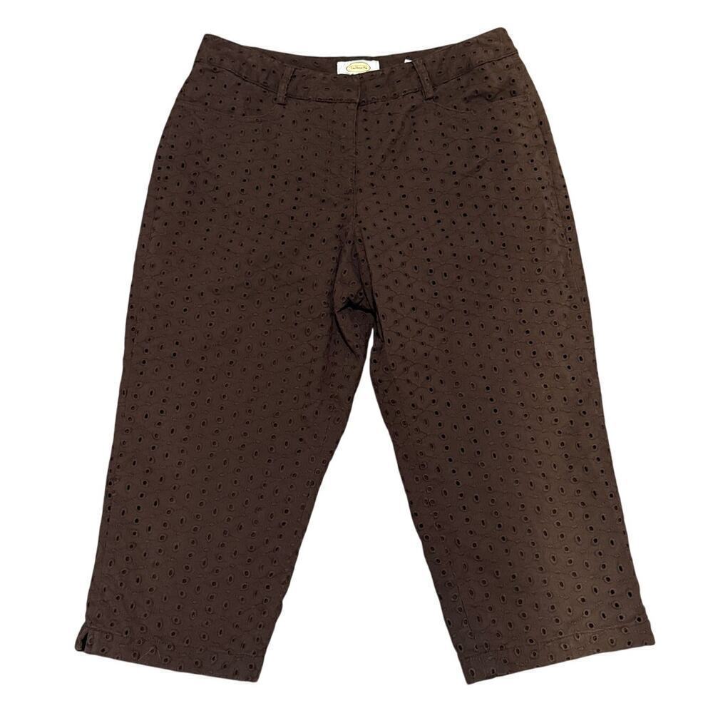 Vintage Talbots Chocolate Brown Eyelet Embroidered Cropped Pants Women 8 Fall